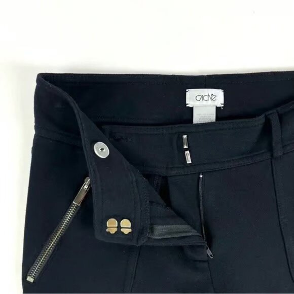 Cache Black Ponte Skinny Stretch Pants - Side & Ankle Zipper Size 6 - Picture 2 of 9